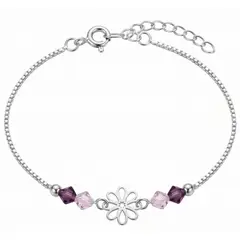 GENERICO - Pulsera Flor Murano Morado Rosa Regalo Niña Plata 925
