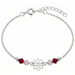 GENERICO - Pulsera Flor Murano Rojo Rosa Regalo Niña Plata 925