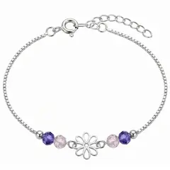GENERICO - Pulsera Flor Murano Azul Rosa Regalo Niña Plata 925