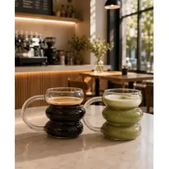 GENERICO - 6 TAZAS DE VIDRIO BOROSILICATO DISEÑO MODERNO 450ML