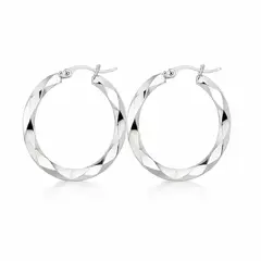 GENERICO - Aretes Argollas Redondas Facetadas Acero Inoxidable Plateado Mujer