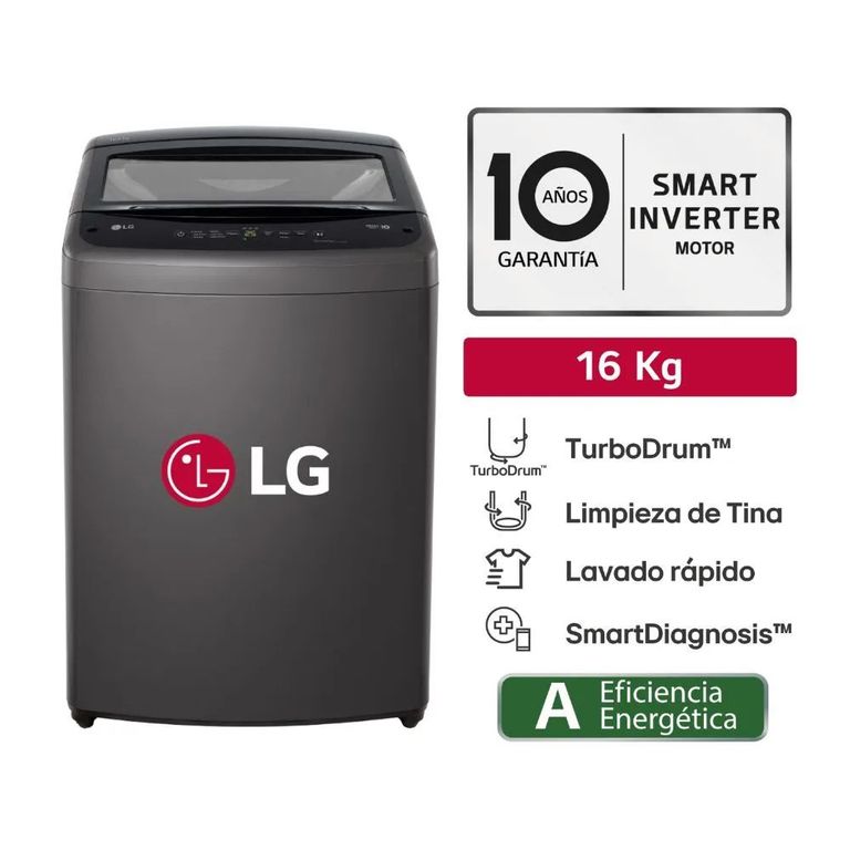 Lavadora 16 Kg Turbo Drum Smart Carga Superior WT16BVTB Negro claro