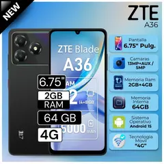 ZTE - Celular A36 6.75" Pulg. 2GB RAM 64GB Android 15 - Negro