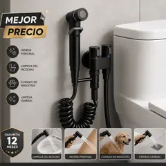 APACHE - Ducha Bidet Negra de Alta Presión con Manguera Flexible y Válvula Doble