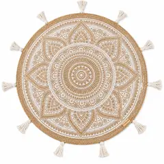 ZALMOHADAS - Alfombra Bohemia Yute Mandala Natural 80x80 cm