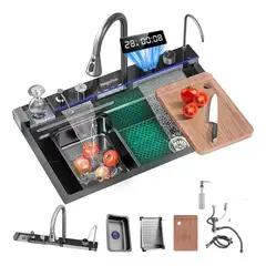 GENERICO - LAVADERO MULTIFUNCIONAL DE COCINA 7 EN 1 CON LUCES 5 TECLAS + MEZCLADORA