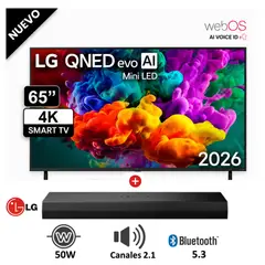 LG - Televisor 65 Qned Miniled 4k Con Ai 65qned65bsa + Soundbar