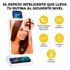 GENERICO - Espejo Inteligente KTS-1936 x2 Bluetooth LED Carga Inalámbrica Blanco