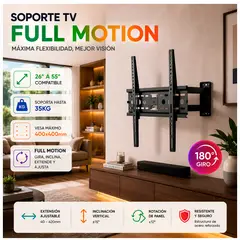 GENERICO - Soporte TV Rack Articulado Full Motion 26” a 55” Giratorio Inclinable 35KG