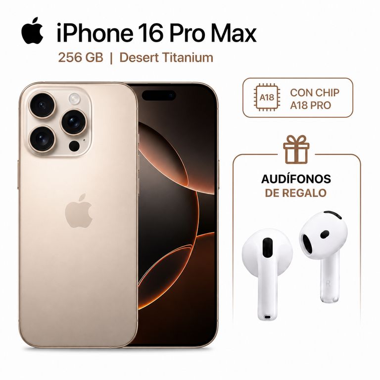 IPHONE 16 PRO MAX 256GB CHIP FISICO DESERT + REGALO