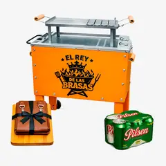 GENERICO - Six pack pilsen 473ml + caja china acero inoxidable 5kg + tabla + Mandil Cuerina