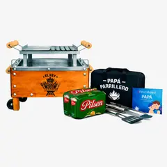 GENERICO - Six pack pilsen 473ml + caja china acero inoxidable 3kg + Set parrillero