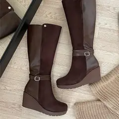 GENERICO - Bota Mujer Cuña 7 Mix Gamuza 2086-70 Color Marron