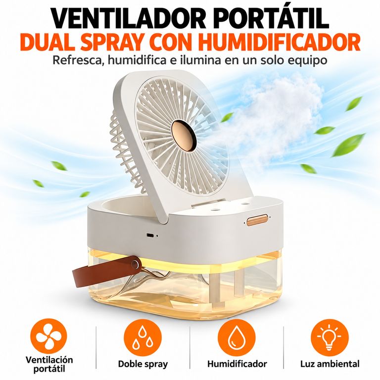 VENTILADOR PORTÁTIL DUAL SPRAY CON HUMIDIFICADOR
