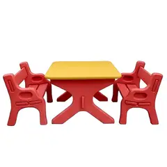 GENERICO - Set Didactico Mesa y Sillas Rojo Amarillo para Niños
