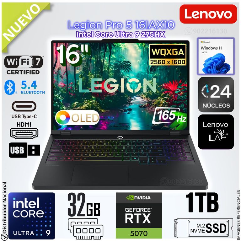 Laptop Gamer LEGION PRO 5 16IAX10 Intel® Core™ Ultra 9 275HX GeForce RTX™ 5070 32GB RAM 1TB SSD - 83F3000HUS