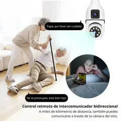 GENERICO - Foco Cámara WiFi Full HD Doble Lente con Visión Nocturna y Audio