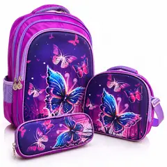 GENERICO - Set De Mochila 3d Lonchera Estuche Con Relieve y luces - Mariposa