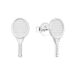 ESPIRAL ROJO - Aretes Raqueta de Tenis - Plata