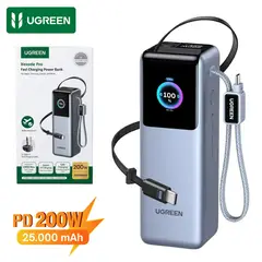 UGREEN - Power Bank 25000mAh 200w Carga Rapida Cable Retractil para Laptop MacBook Bateria Portatil