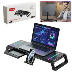 SEISA - Mesa Multifuncional RGB Base Monitor Laptop Celular Disco Duro HUB USB 4 en 1