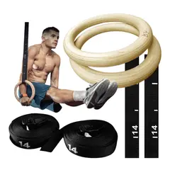 BLACKFIT - Anillas De Madera 28 Mm Correa Enumerada Aros De Gimnasia