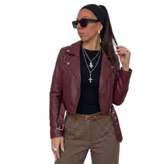 GENERICO - CASACA CUERINA CON CINTURON DE MUJER