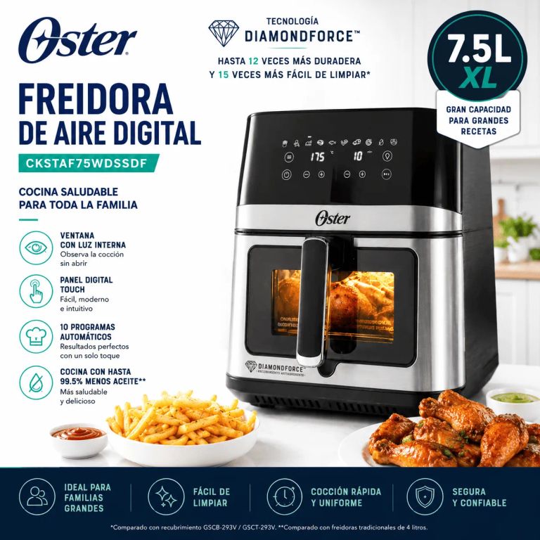 Freidora de Aire CKSTAF75WDSSDF 7.5L Digital DiamondForce Ventana Luz Interna