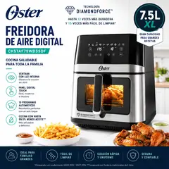 OSTER - Freidora de Aire CKSTAF75WDSSDF 7.5L Digital DiamondForce Ventana Luz Interna