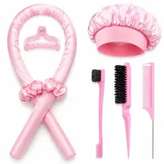 GENERICO - SET DE GORRO SATIN + ONDULADOR ROSADO MUJER