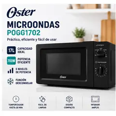 OSTER - Microondas 17 Litros POGG1702 Negro 700W 5 Niveles de Potencia Función Descongelar