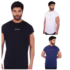 M MUSCLE MUSEUM - Pack x 3 Polo Muscle Tee Manga Cero Colores Negro Blanco y Azul Acero para Hombre