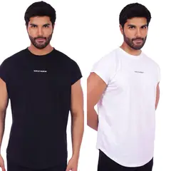M MUSCLE MUSEUM - Pack x 2 Polo Muscle Tee Manga Cero Colores Negro Blanco y Azul Acero para Hombre