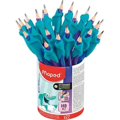 MAPED - KidyLearn, Pack De 22 Lápices Grafito HB#2 + Adaptador Ergonomico Tiburon