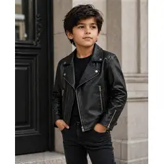 GENERICO - Casaca biker para niños cuero sintético