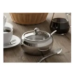 GENERICO - AZUCARERA REDONDA CON TAPA DE VIDRIO Y CUCHARITA DE ACERO INOXIDABLE 440 GR