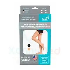 GENERICO - Medias de Compresión para Varices 15-20 mmHg hasta el muslo - Microfibra Beige Talla S