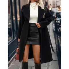 ARELYS - Abrigo Gabardina Mujer Negro Talla M