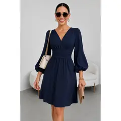 GENERICO - Vestido Midi Manga Larga Drapeado