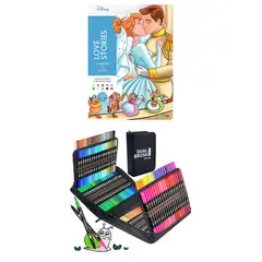 GENERICO - PLUMONES DUAL BRUSH PUNTA PINCEL 120 COLORES CON ESTUCHE + LIBRO DISNEY PARA COLOREAR POR NÚMEROS