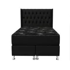 GENERICO - Combo Dormitorio Morfeo Cama King Capitoné Premium + Colchón Ortopédico NEGRO