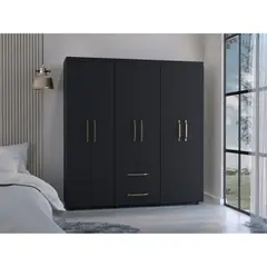 TUHOME - Ropero Golden 6 Puertas 2 Cajones Wengue 180x170x50 Cm