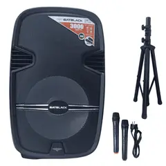 BATBLACK - Parlante Amplificado de 15 Pulgadas Batbalck BT-1501BAT con tripode y 2 Microfonos