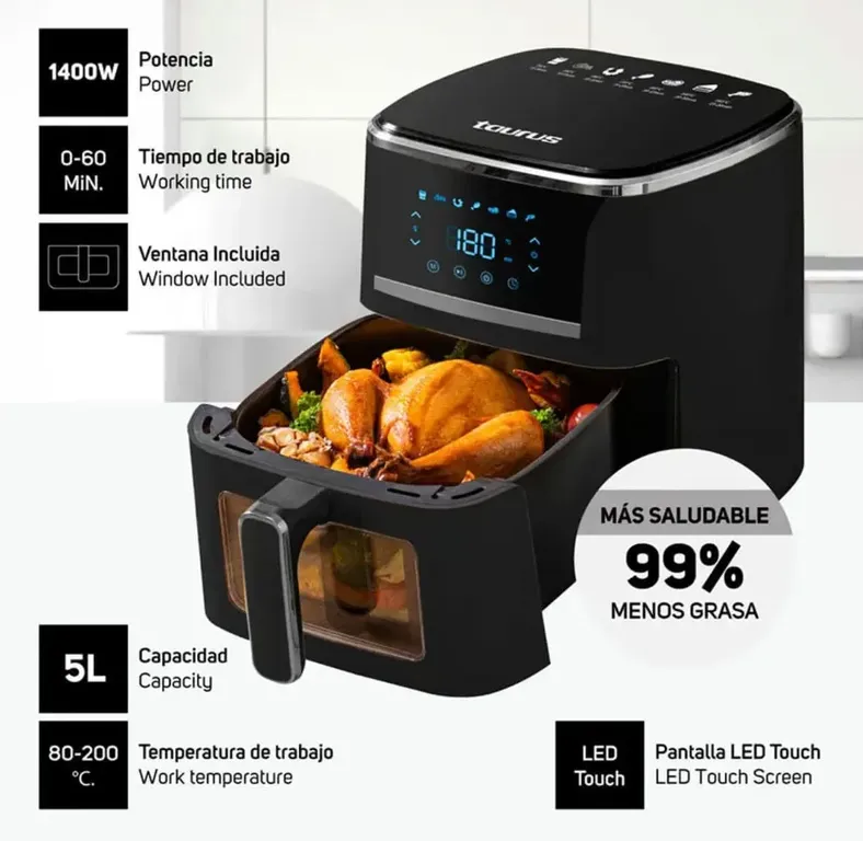 Freidora de Aire Silver Fryer 5L 1400W - Negro