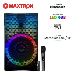 MAXTRON - Parlante Activo MX 1501 Rainbow Boufer 15" USB BT TWS LED RGB