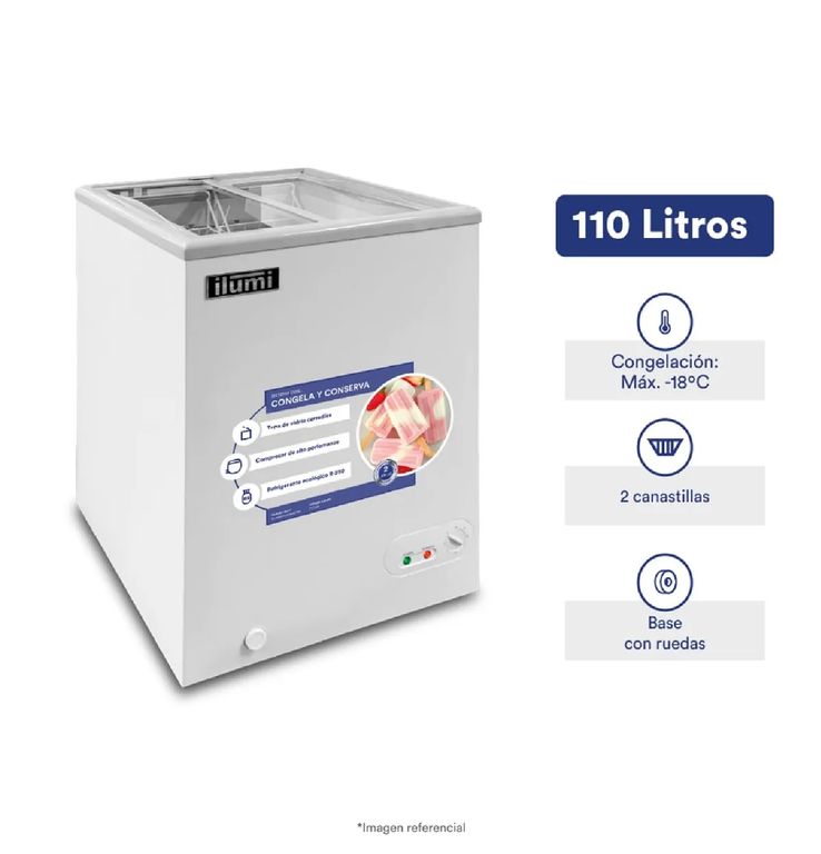 Congelador TF-1100 Tapa de Vidrio Horizontal 110L - Blanco
