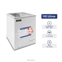 Ilumi - Congelador TF-1100 Tapa de Vidrio Horizontal 110L - Blanco