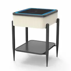 GENERICO - Mesa con Repisa y Parlantes Bluetooth Cargador Inalambrico USB para Celulares Luces LED Entrada AUX