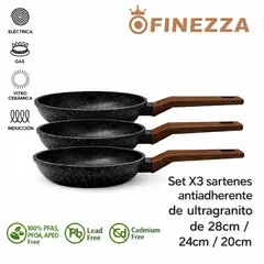 FINEZZA - - SET X3 SARTENES DE ULTRAGRANITO ANTIADHERENTE DE 28-24-20 CM