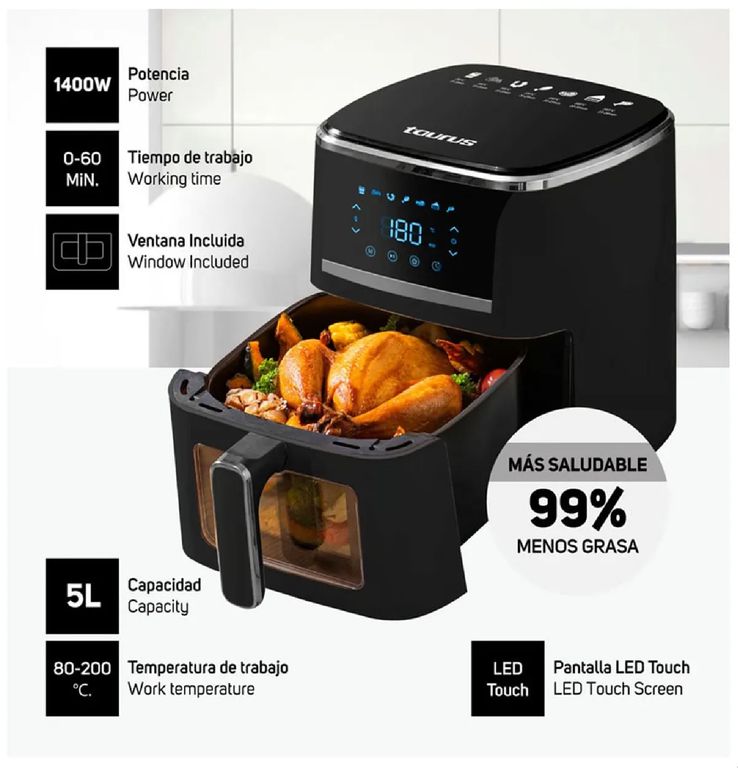 Freidora de Aire Silver Fryer 5L 1400W - Negro